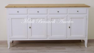 Credenza in legno massiccio con finitura colore bianco e top in legno di rovere lunghezza 2 metri